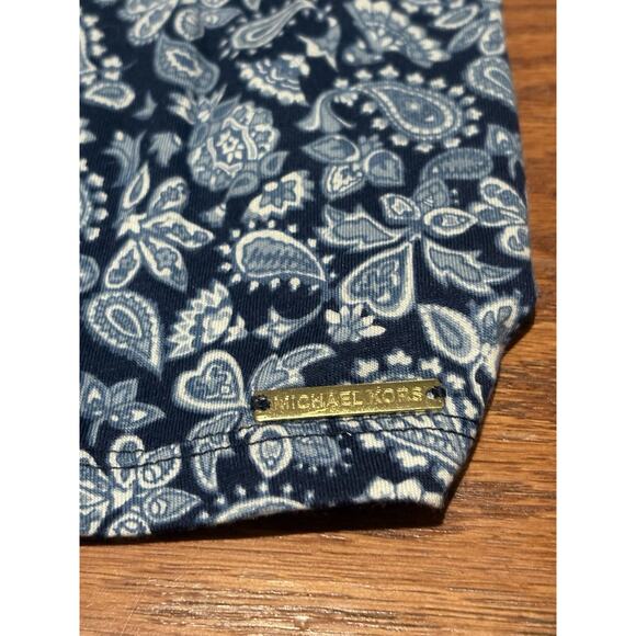 Michael Kors Women's Blue Paisley Flounce Sleeve Top Blouse, Size Large - Picture 4 of 7